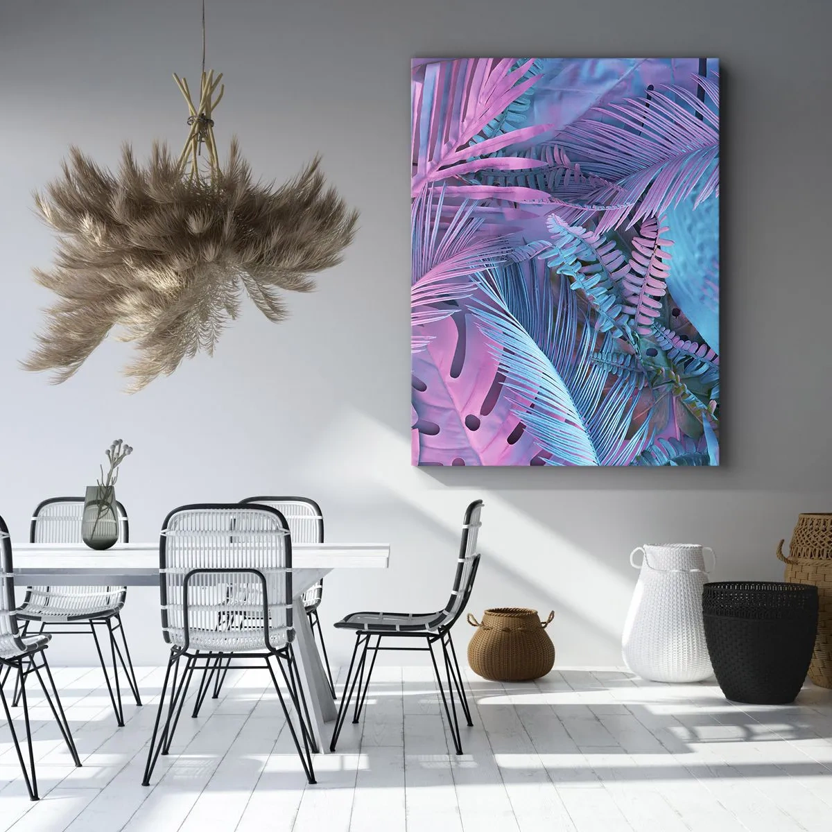Quadro em tela - Trópicos em rosa e azul - 45x80 cm