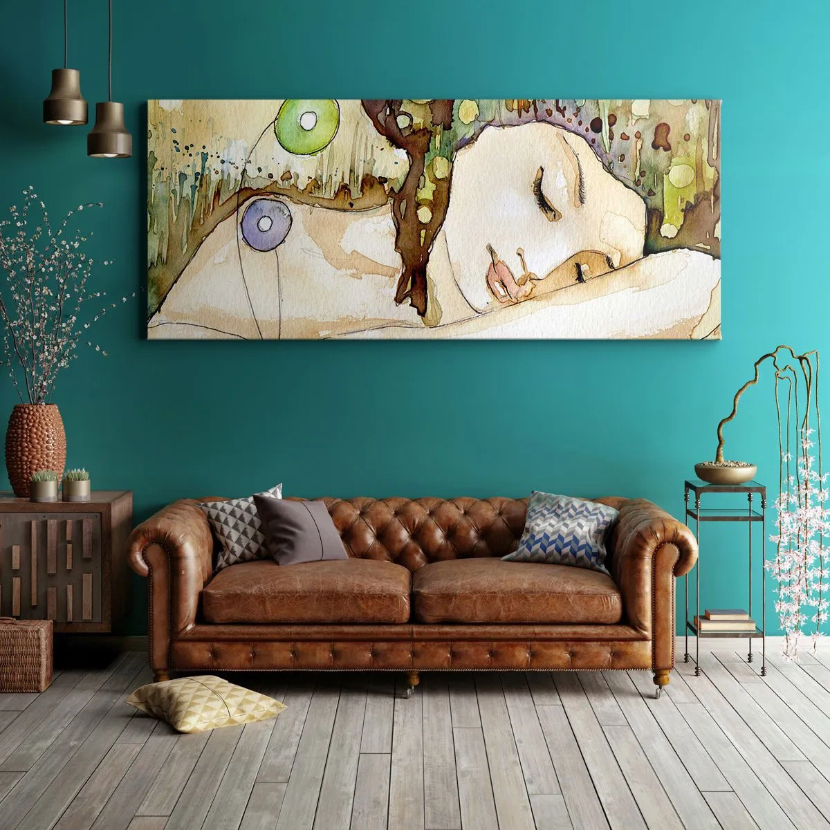 Quadro em tela - Um sonho Violeta Esmeralda - 90x30 cm