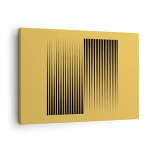 Quadro em tela - Linhas pretas verticais em um fundo amarelo - 70x50cm - Quadratura de opostos - Decoração de parede moderna para a sala de estar e quarto ARTTOR