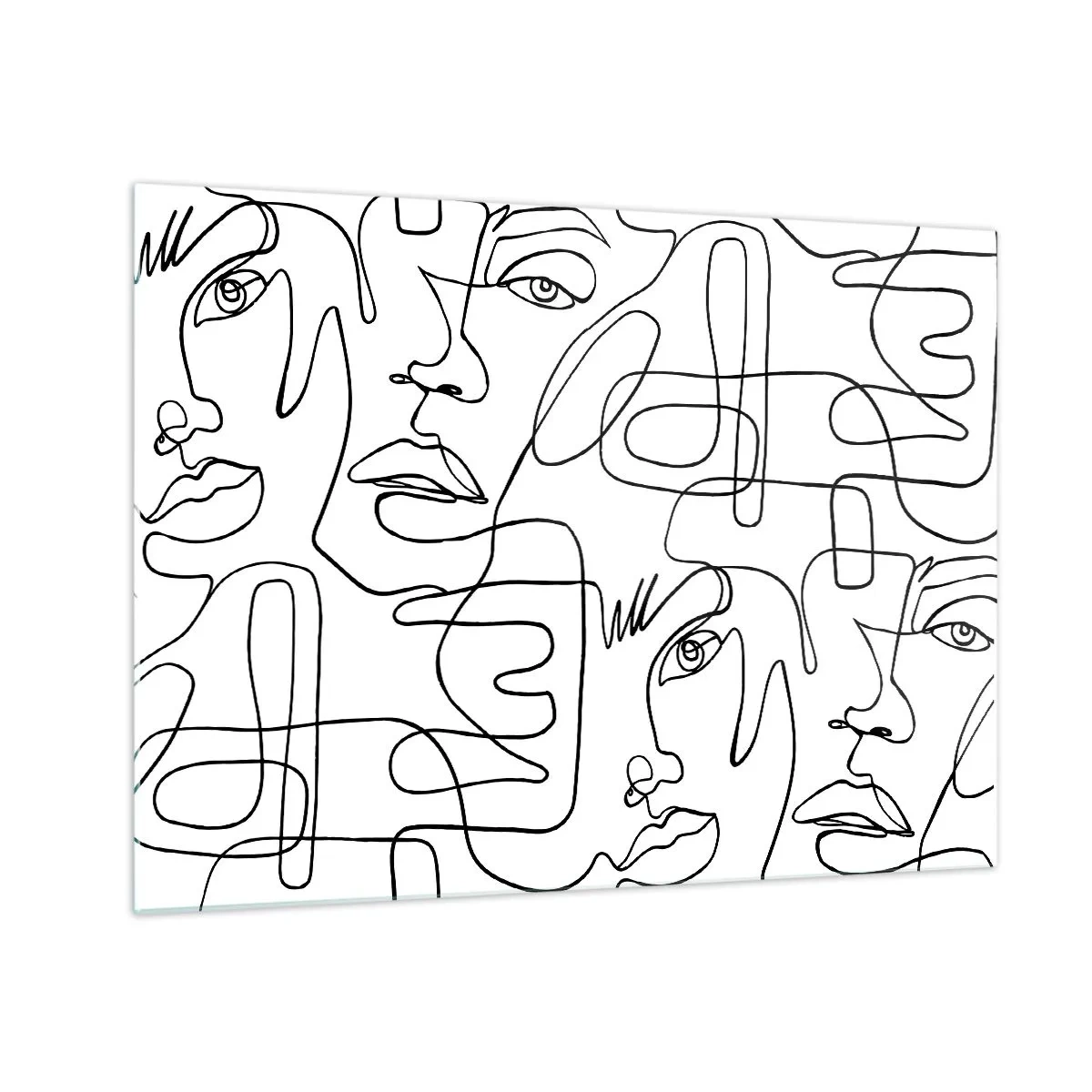 Quadro em vidro - Gráficos de rosto de arte de linha em preto e branco - 70x50cm - Em emoções emaranhadas - Decoração de parede moderna para a sala de estar e quarto ARTTOR