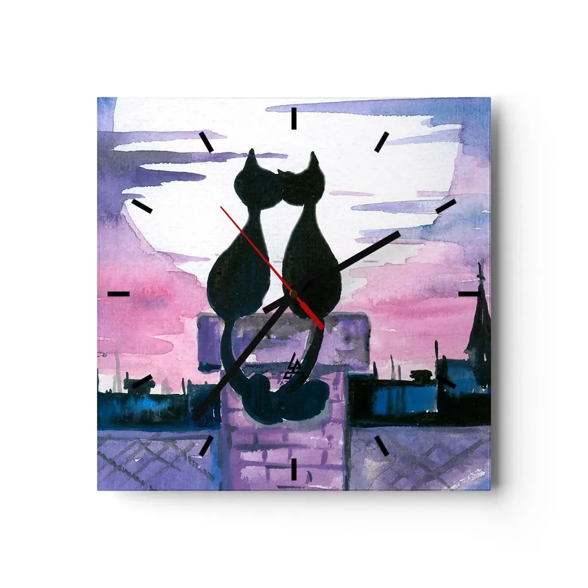 Relógio de parede - Relógio em vidro - Rendez-vous sob a lua - 30x30 cm