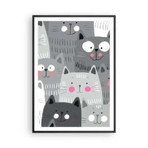Pôster com moldura preta - O mundo dos gatos - 70x100 cm