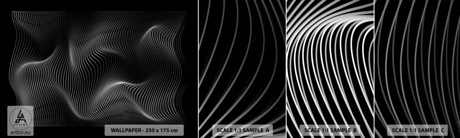 Amostra de papel de parede autocolante Deluxe Sticker - Dança de luz no espaço - 3D, Linhas, Moderno - 100x30 cm