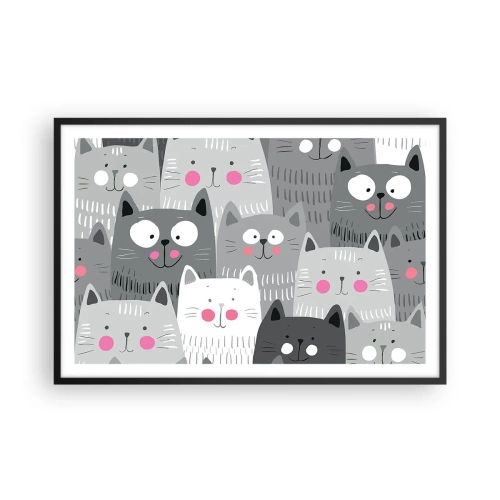 Pôster com moldura preta - O mundo dos gatos - 91x61 cm