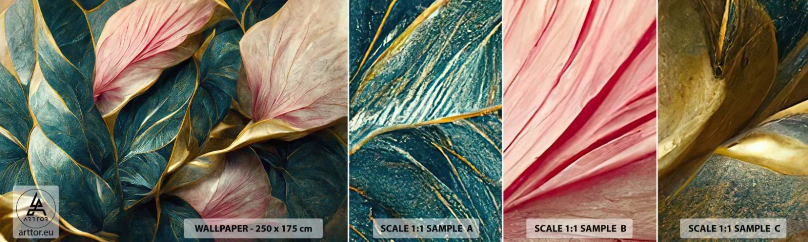 Amostra de Papel de Parede Standard Eco - Elegância e estilo naturais - Art Deco, Flores, Elegância - 100x30 cm