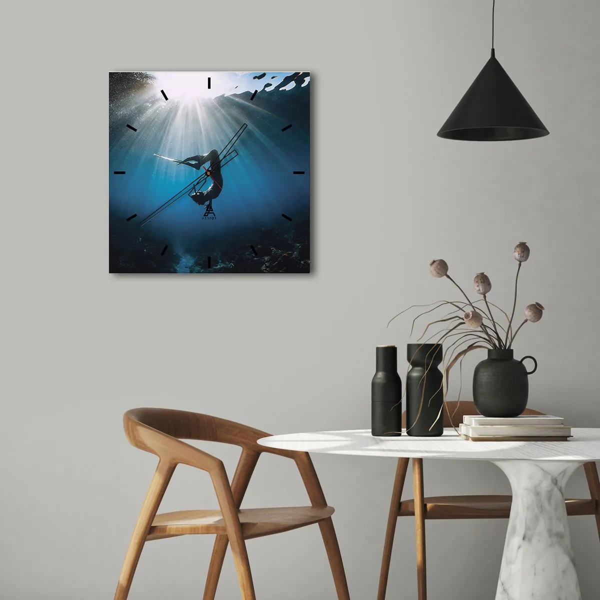 Relógio de parede - Relógio em vidro - Dança subaquática - 30x30 cm