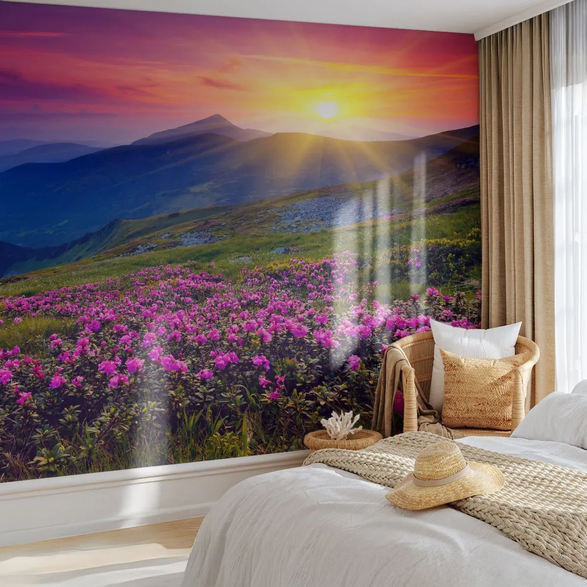 Papel de Parede Autocolante Deluxe Sticker - …Cheiro de pinheiros e ervas da montanha - Paisagem, Montanhas, Pôr do sol - 250x175 cm