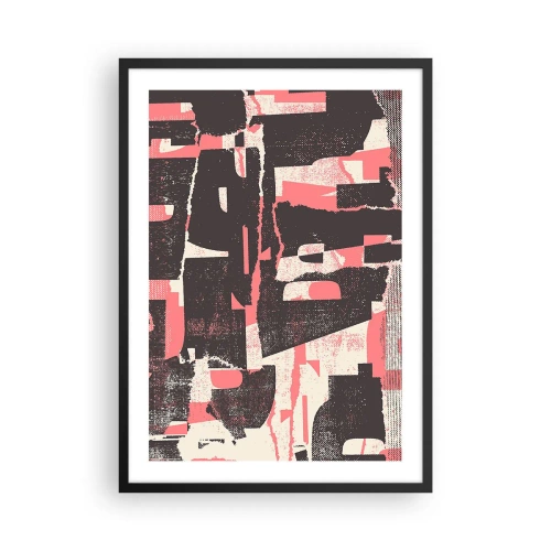 Pôster com moldura preta - Abstração dinâmica em tons de vermelho e preto - 50x70cm - Todo esse barulho - Decoração de parede moderna para a sala de estar e quarto ARTTOR