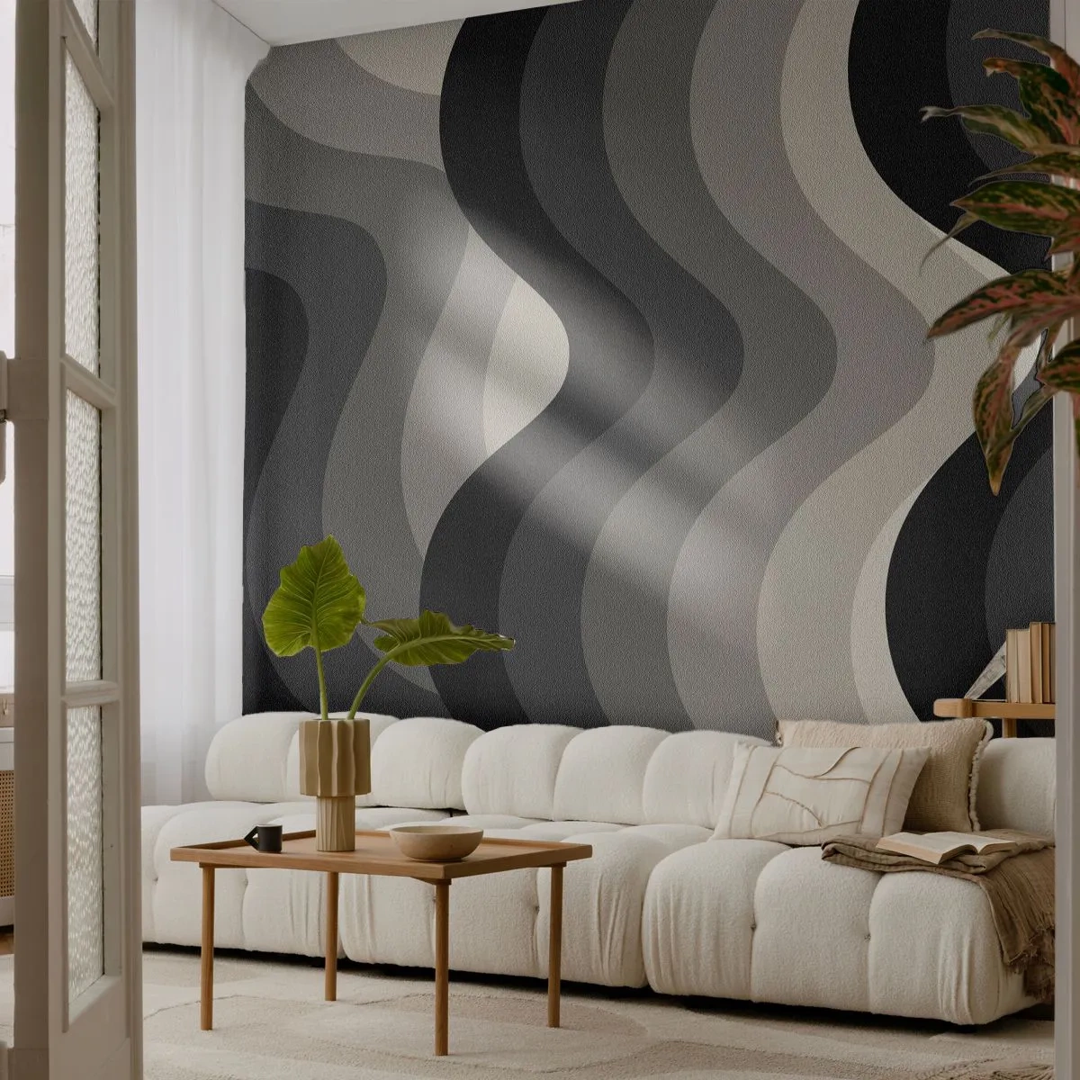 Papel de Parede Premium Canvas - Onda após onda - Linhas, Ondas, Abstração - 500x350 cm