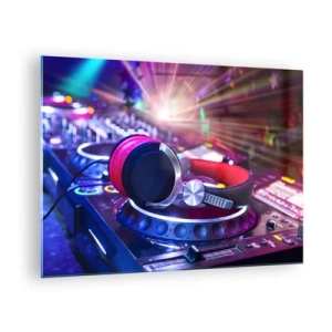 Quadro em vidro - Equipamento de DJ com luzes coloridas e fones de ouvido - 70x50cm - Vai ser uma loucura - Decoração de parede moderna para a sala de estar e quarto ARTTOR