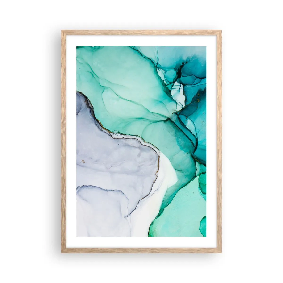 Pôster com moldura de carvalho claro - Estudo em turquesa - 50x70 cm