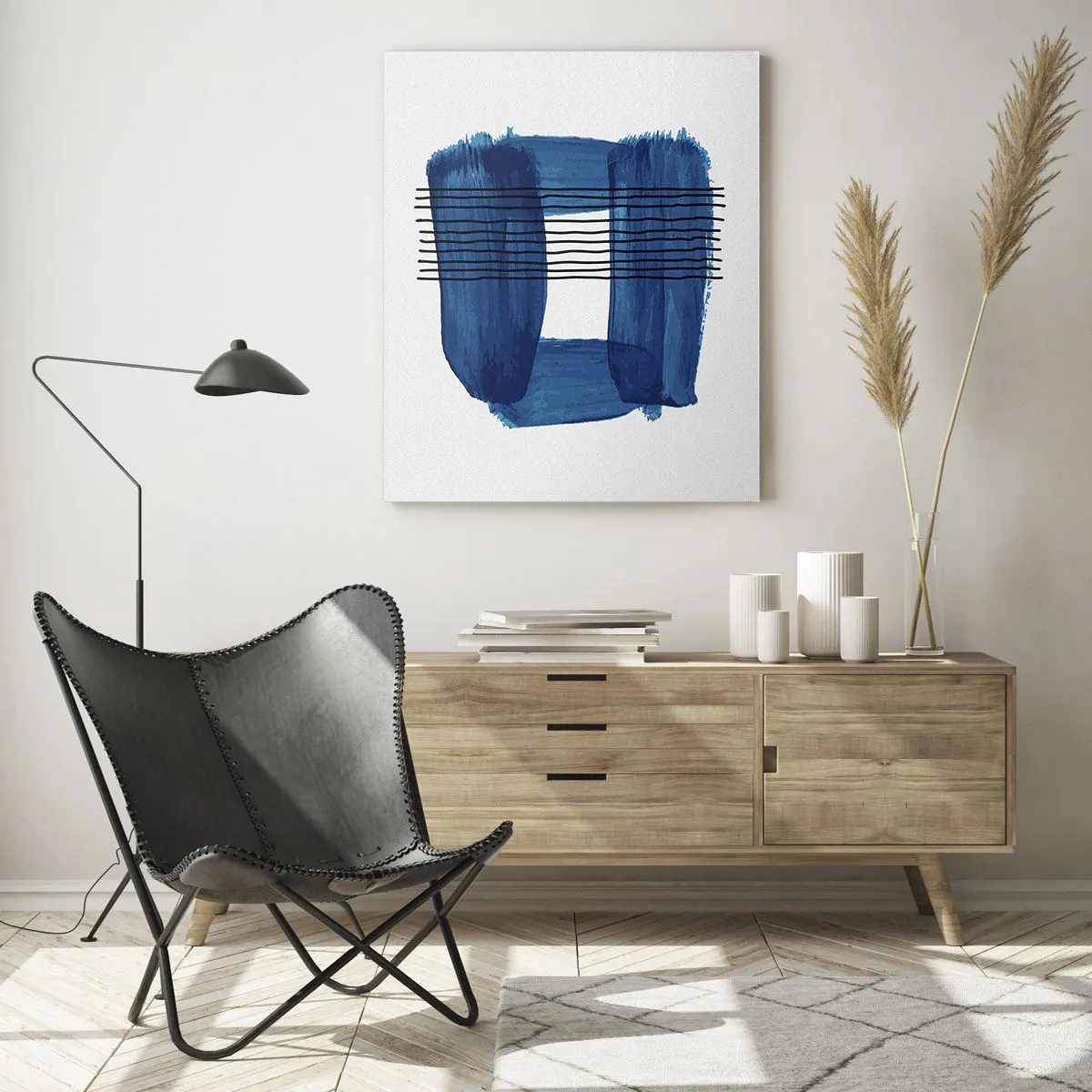 Quadro em vidro - Composição azul-negra - 70x100 cm