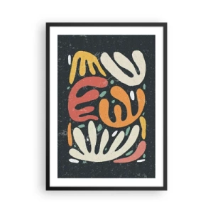 Pôster com moldura preta - Formas orgânicas coloridas em um fundo escuro - 50x70cm - Composição – estou prestes a pegar-te - Decoração de parede moderna para a sala de estar e quarto ARTTOR