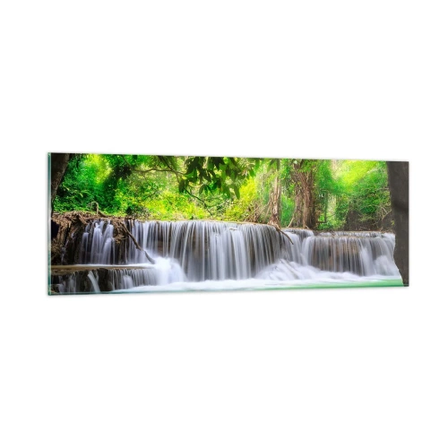 Quadro em vidro - Cascata verde - 90x30 cm