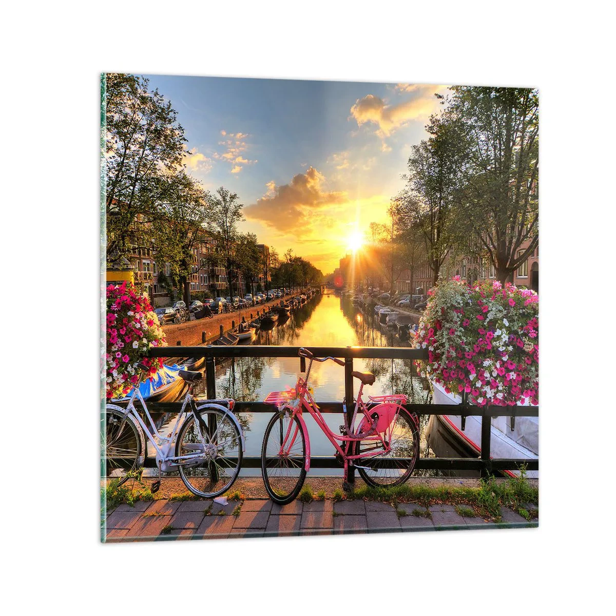 Quadro em vidro - Manhã de primavera em Amsterdã - 40x40 cm