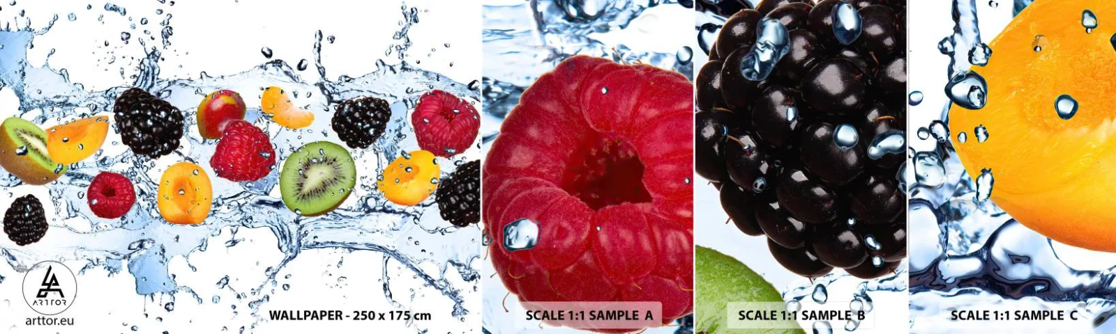 Amostra de Papel de Parede Standard Eco - Divirta-se connosco - Fruta, Abstração, 3D - 100x30 cm