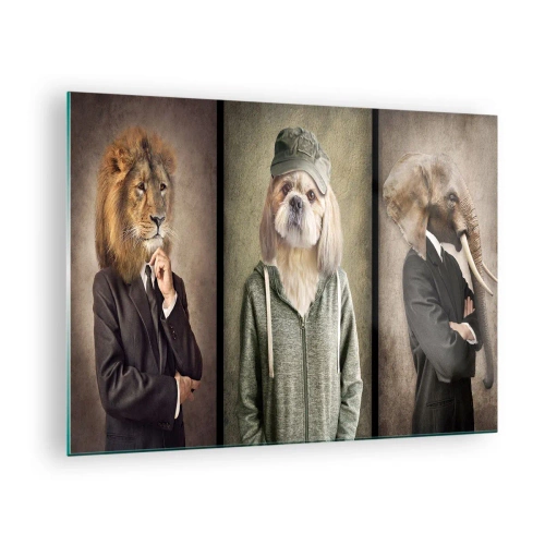 Quadro em vidro - Três animais em vários estilos, do elegante ao casual - 70x50cm - Prefiro relaxar - Decoração de parede moderna para a sala de estar e quarto ARTTOR