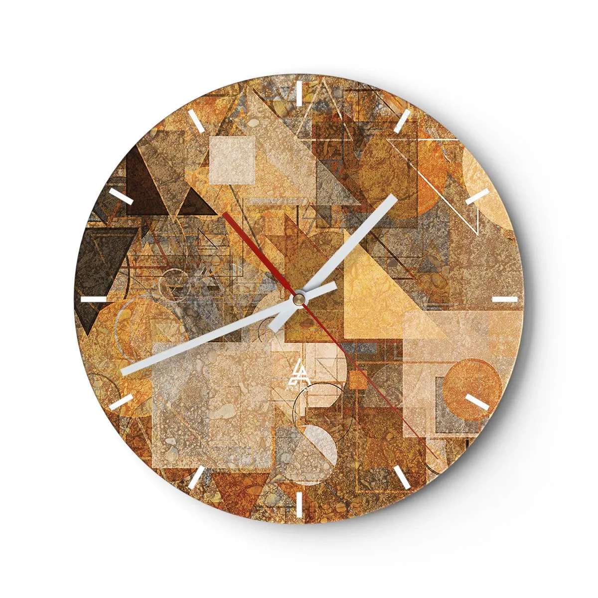 Relógio de parede - Relógio em vidro - Abstração geométrica em tons de dourado e marrom - 30x30cm - Estudo Cubista em Bronze - Decoração de parede moderna para a sala de estar, cozinha e quarto ARTTOR