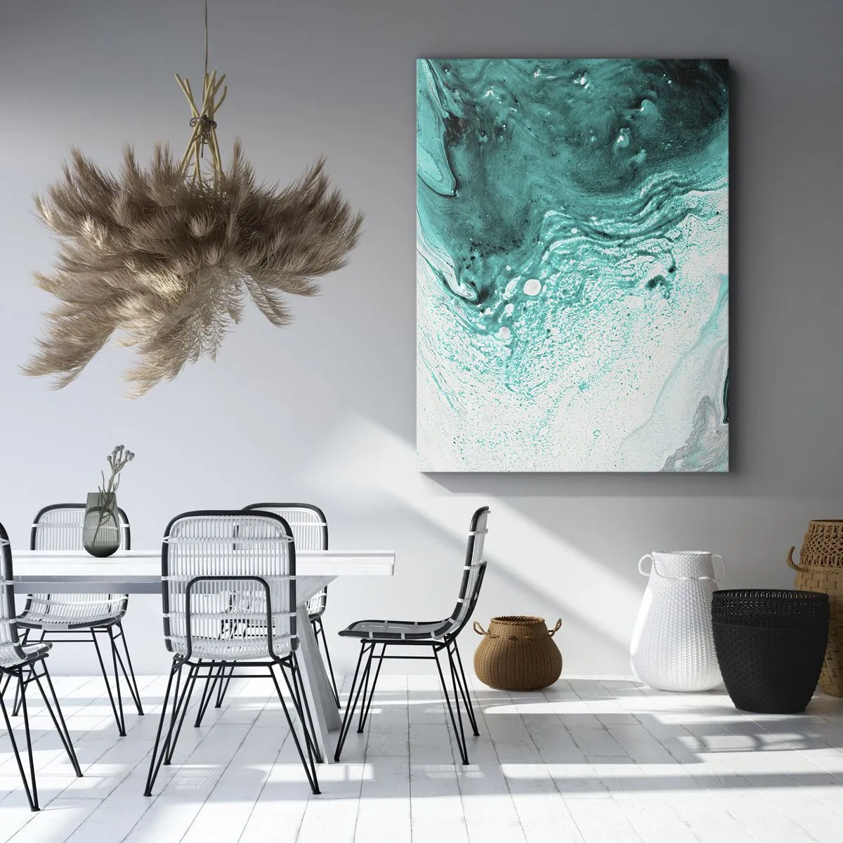 Quadro em tela - Derreter a branco e turquesa - 50x70 cm
