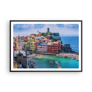 Pôster com moldura preta - Cidade mágica mediterrânea - 100x70 cm