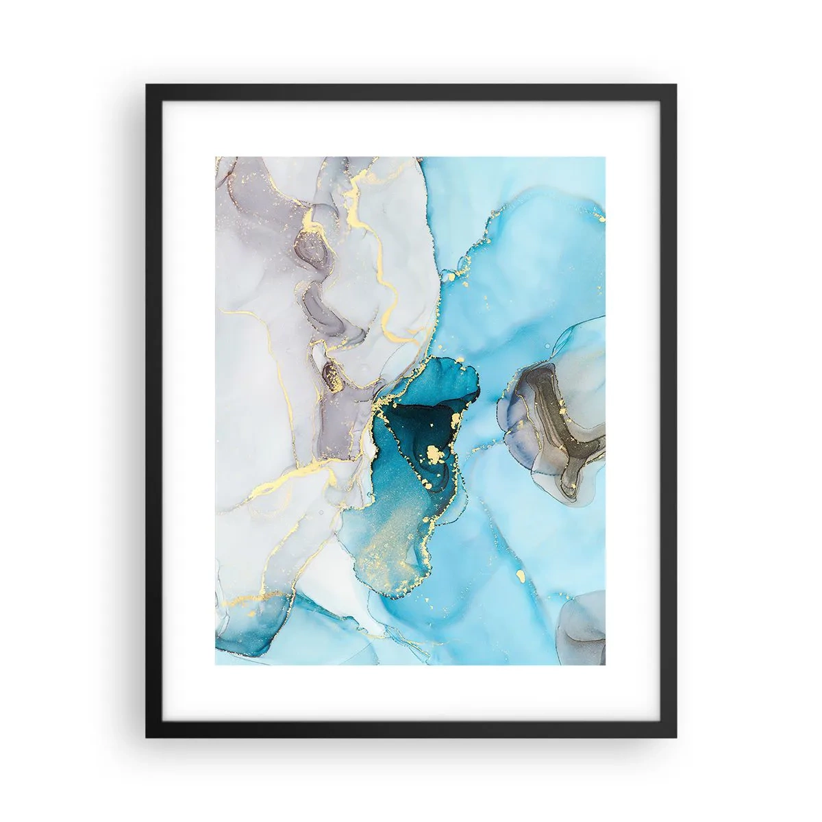 Pôster com moldura preta - Estudo do encontro do cinza e turquesa - 40x50 cm