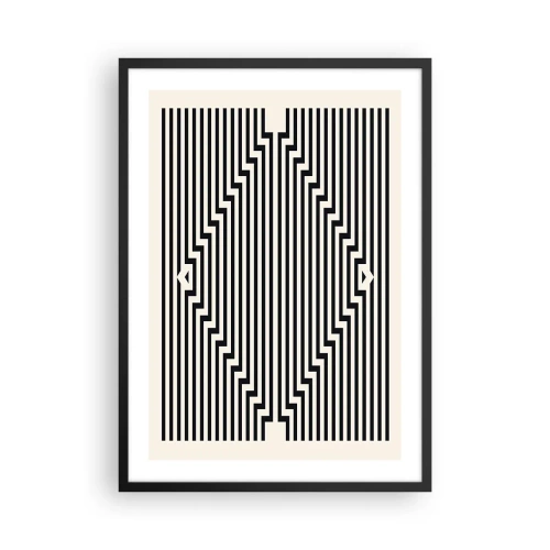 Pôster com moldura preta - Linhas pretas e brancas criando uma ilusão de ótica - 50x70cm - Ilusão geométrica - Decoração de parede moderna para a sala de estar e quarto ARTTOR
