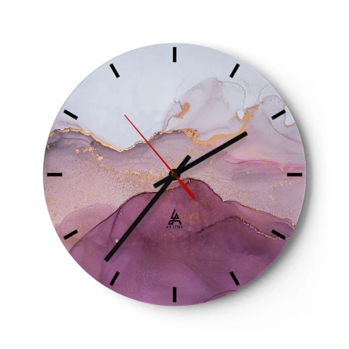 Relógio de parede - Relógio em vidro - Ondas abstratas em tons de lilás, roxo e dourado - 30x30cm - Ondas de lilás e roxo - Decoração de parede moderna para a sala de estar, cozinha e quarto ARTTOR