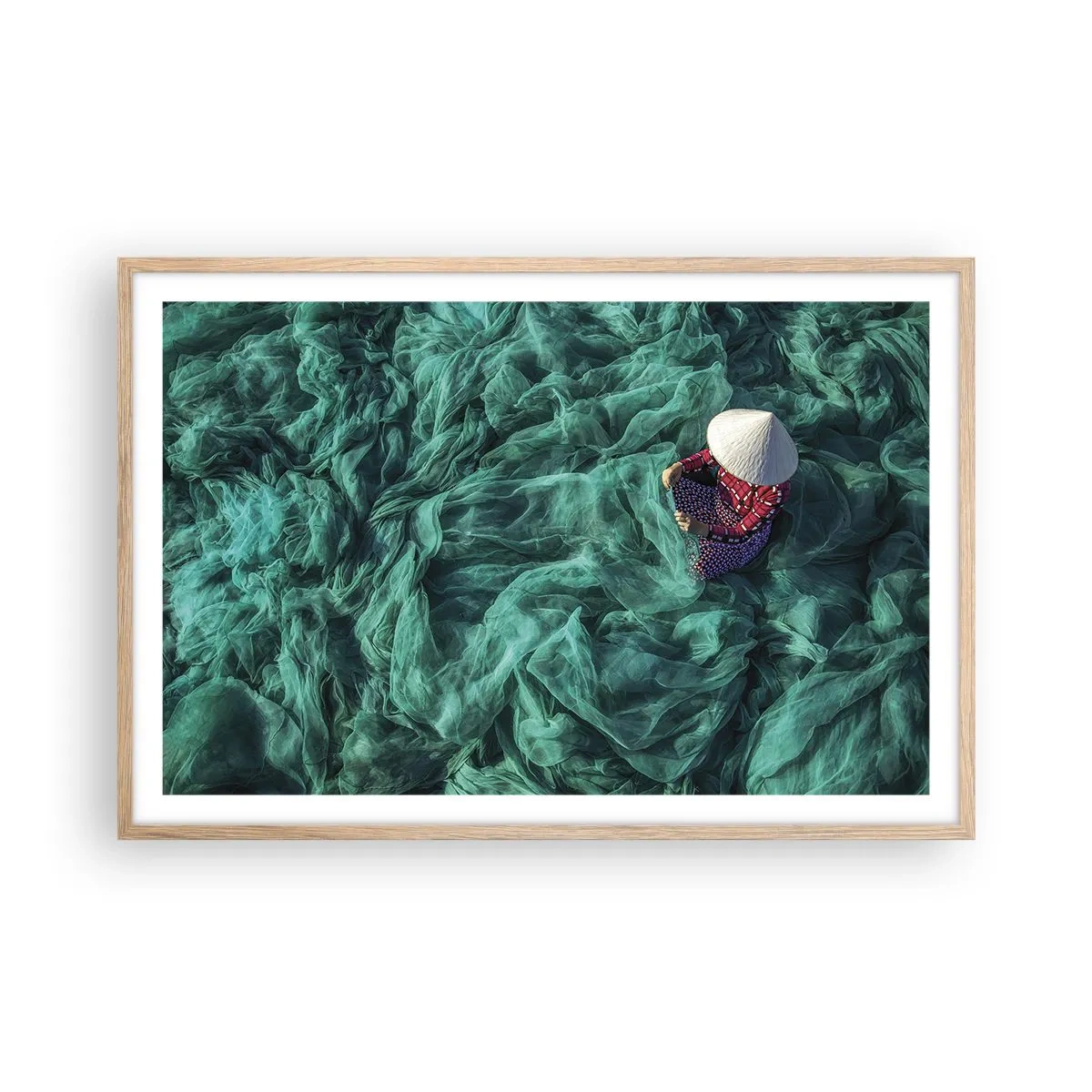 Pôster com moldura de carvalho claro - Num mar de redes - 91x61 cm