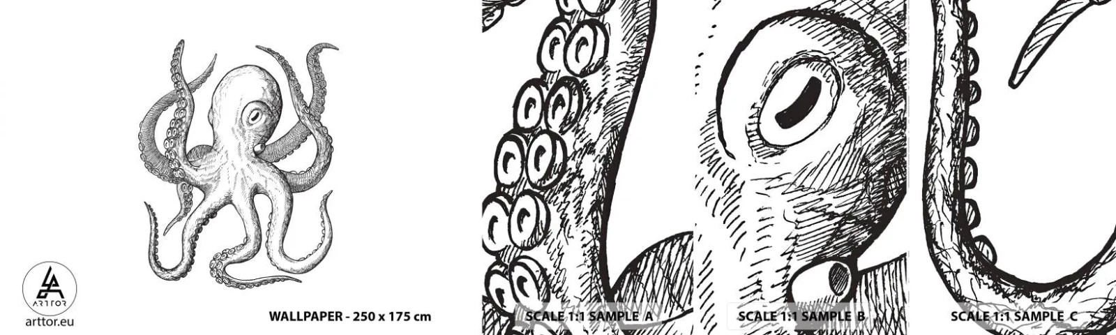 Amostra de Papel de Parede Standard Eco - Dançando com as ondas - Polvo, Desenho, Beira-mar - 100x30 cm