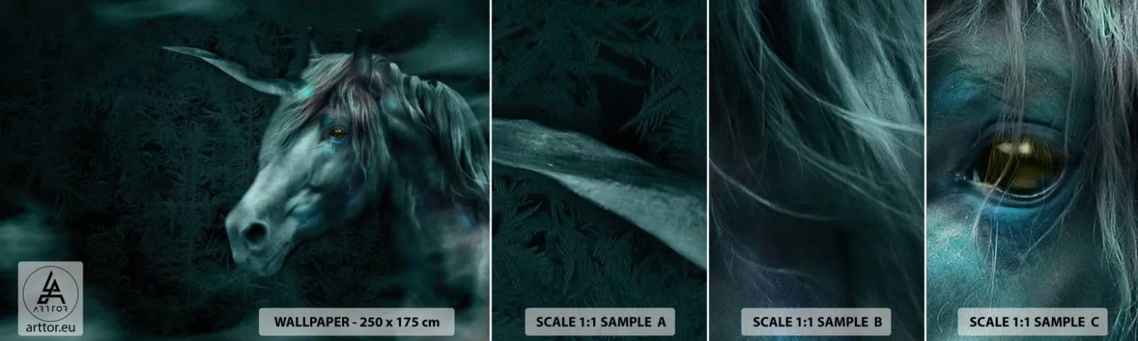 Amostra de papel de parede autocolante Deluxe Sticker - Na floresta de conto de fadas - Unicórnio, Fantasia, Abstração - 100x30 cm