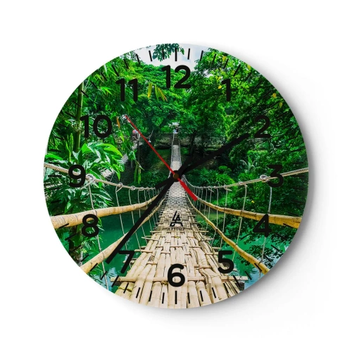 Relógio de parede - Relógio em vidro - Ponte de macacos sobre a vegetação - 30x30 cm