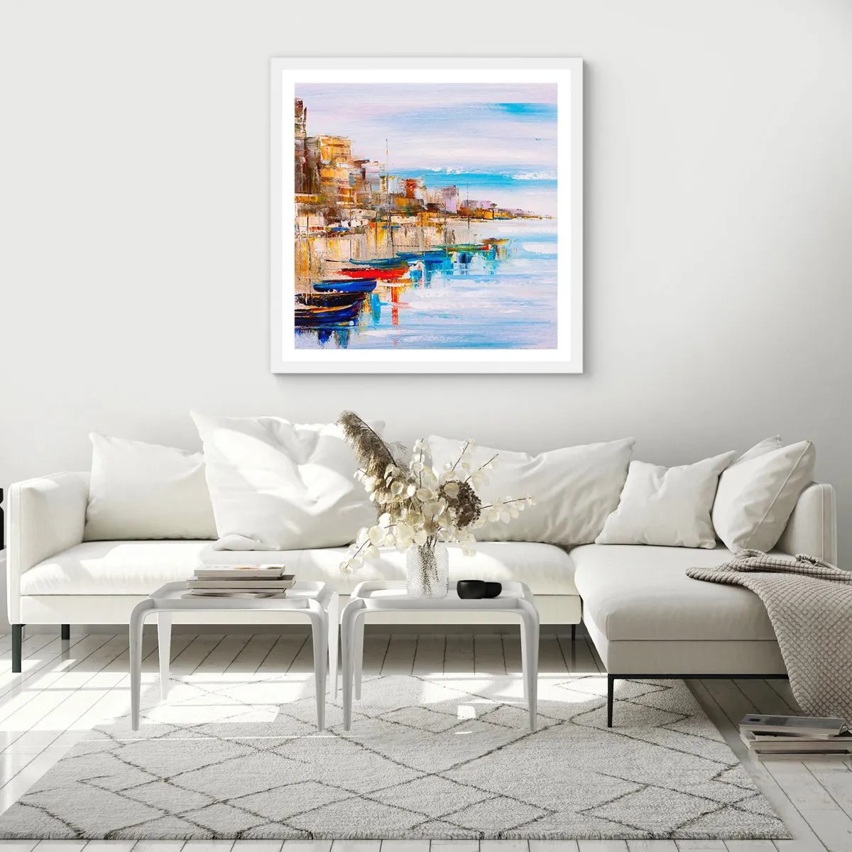 Pôster em moldura branca - Um refúgio urbano multicolorido - 60x60 cm