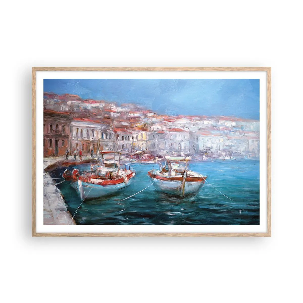 Pôster com moldura de carvalho claro - Baía italiana - 100x70 cm