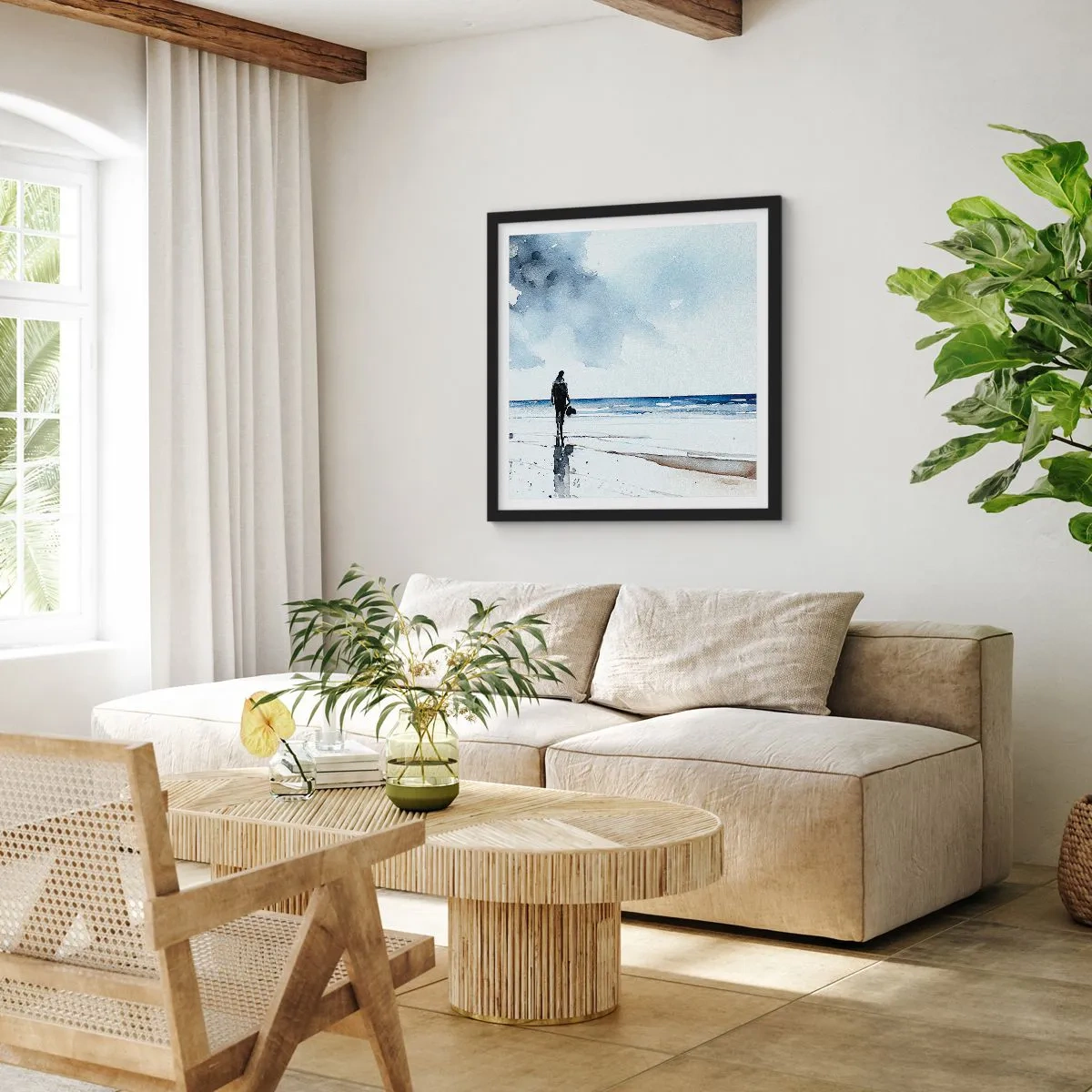 Pôster com moldura preta - Conversa com o mar - 50x50 cm