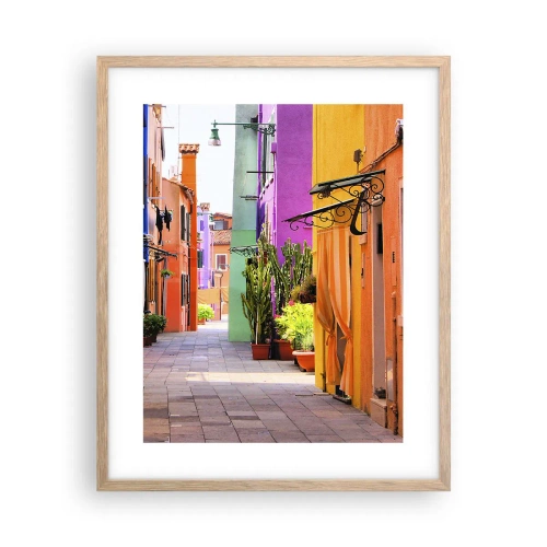 Pôster com moldura de carvalho claro - Beco arco-íris - 40x50 cm