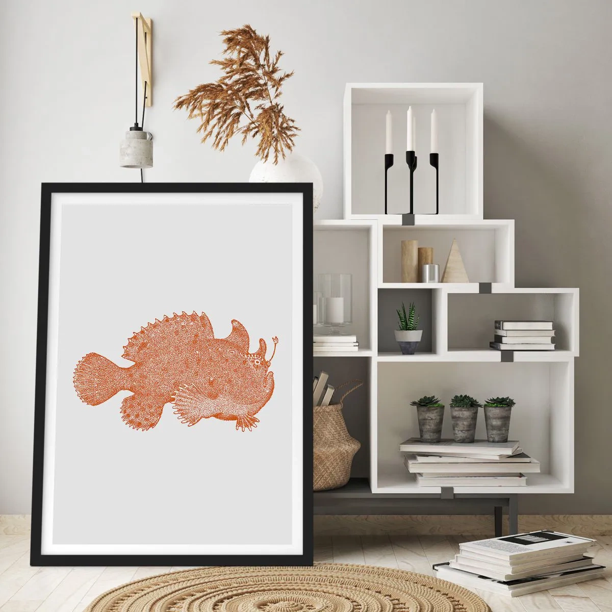 Pôster com moldura preta - Ilustração detalhada de um peixe de águas profundas - 50x70cm - E era um peixe - Decoração de parede moderna para a sala de estar e quarto ARTTOR