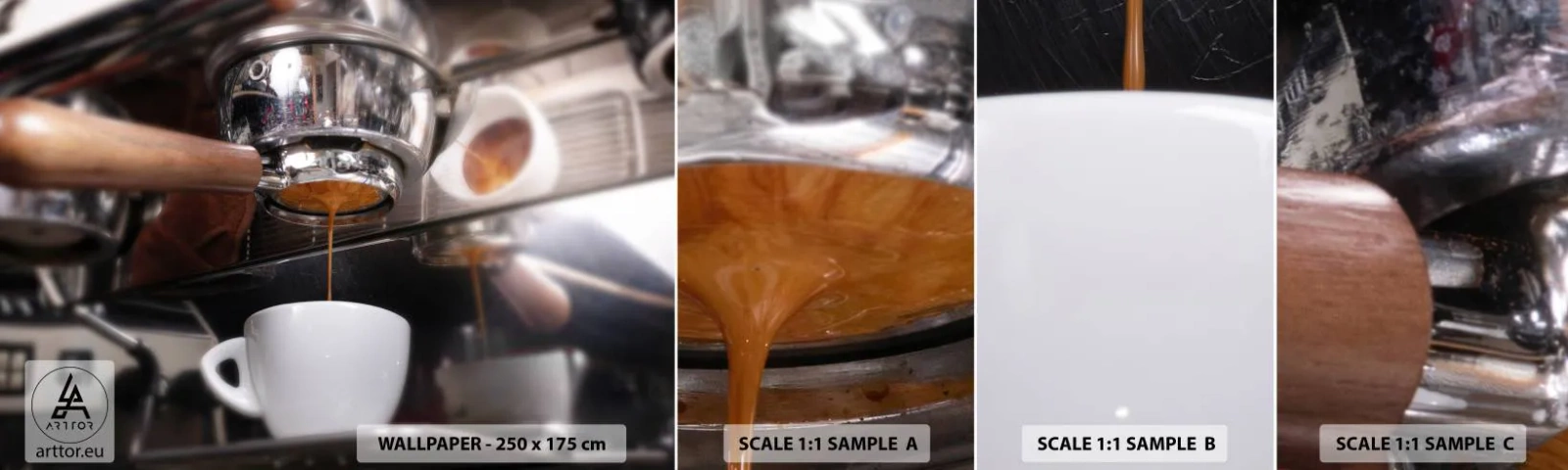 Amostra de Papel de Parede Standard Eco - Boa hora do dia - Café, Máquina de café, Barista - 100x30 cm