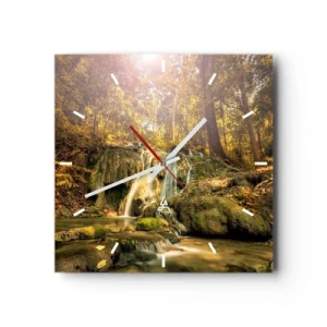 Relógio de parede - Relógio em vidro - Cascata na floresta - 30x30 cm