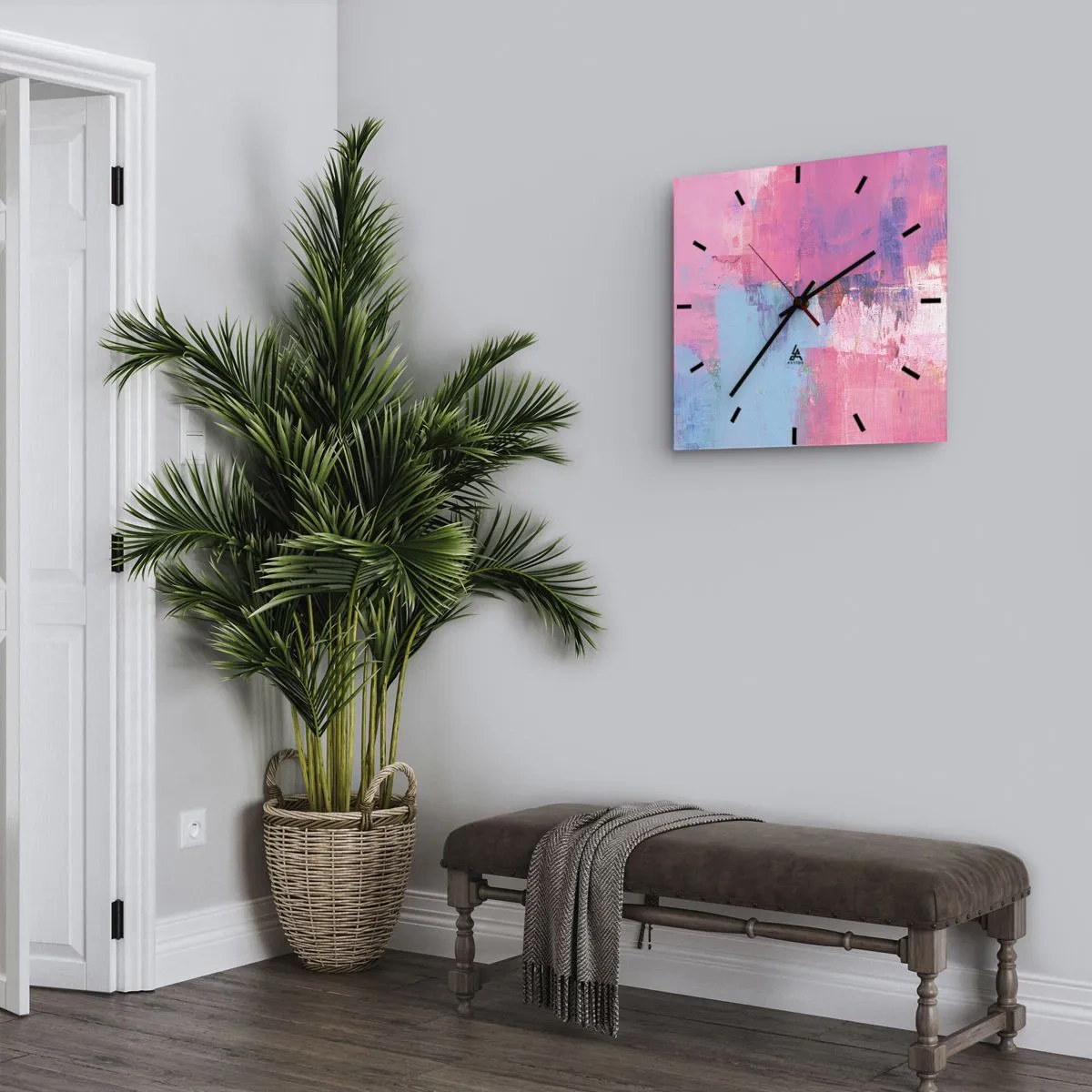 Relógio de parede - Relógio em vidro - Rosa, azul e uma pitada de luz - 30x30 cm
