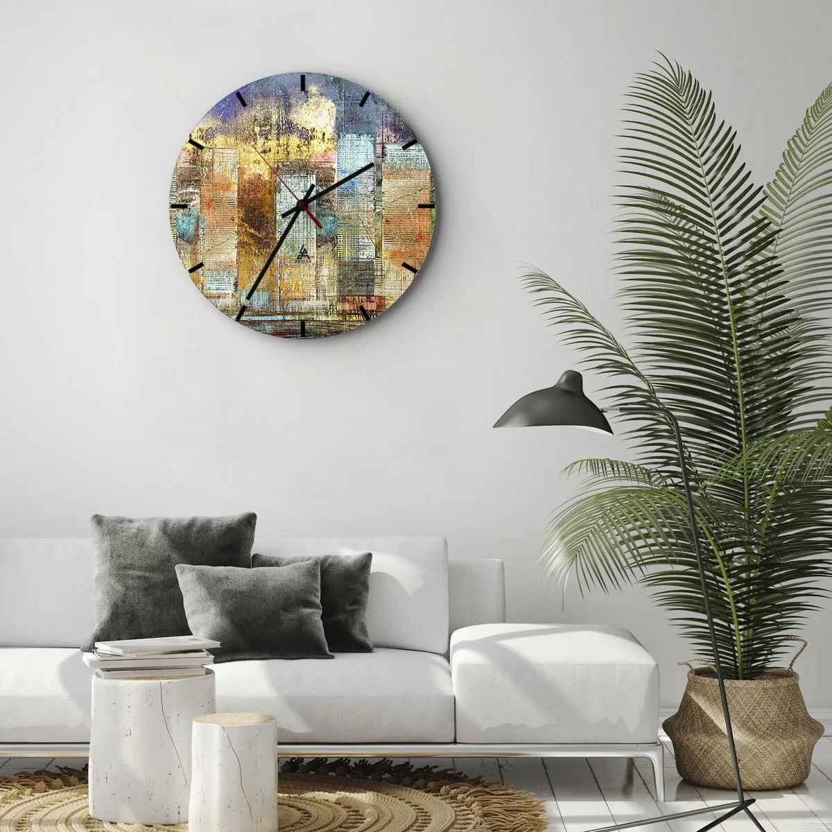 Relógio de parede - Relógio em vidro - Uma metrópole ensolarada - 40x40 cm