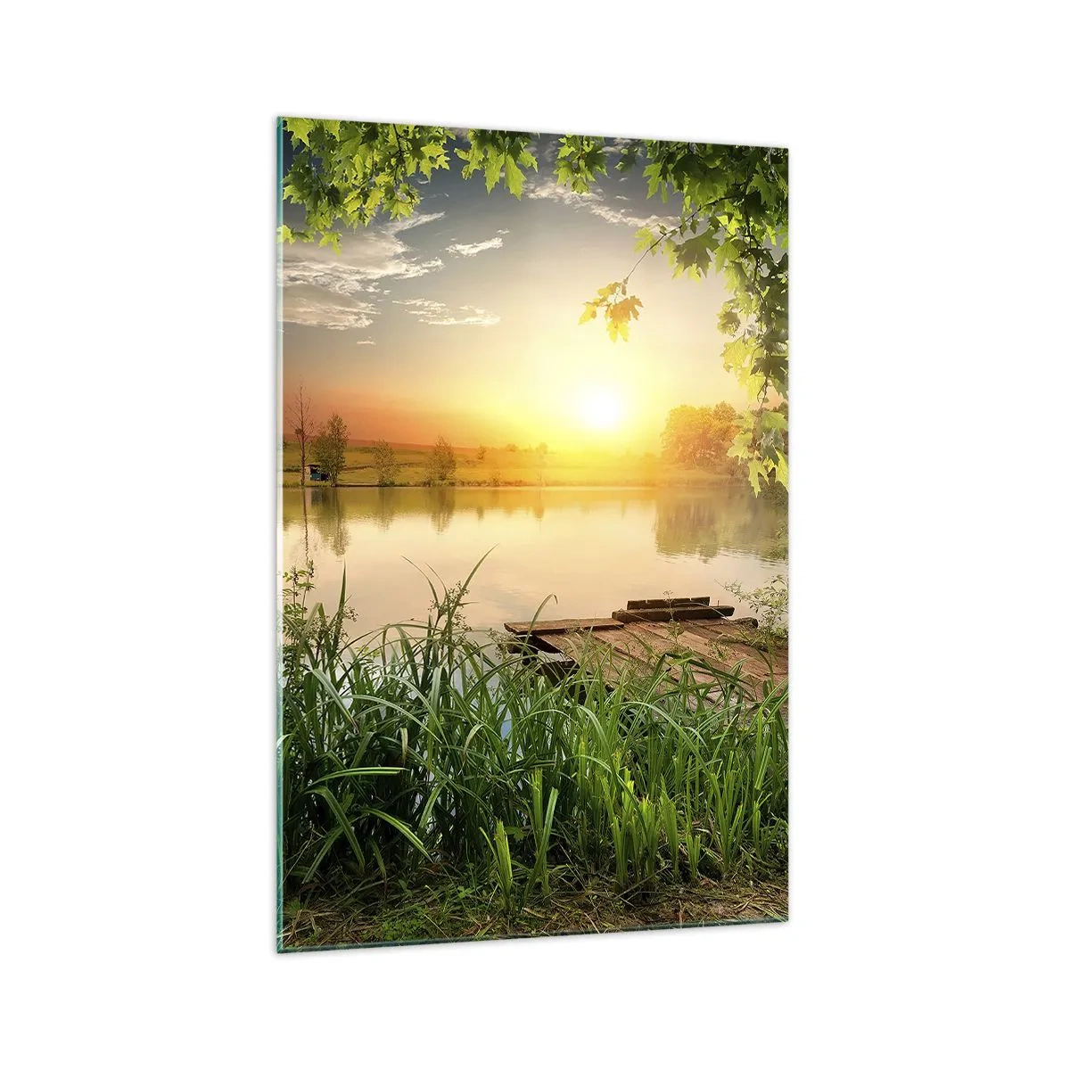 Quadro em vidro - Paisagem em uma moldura verde - 70x100 cm