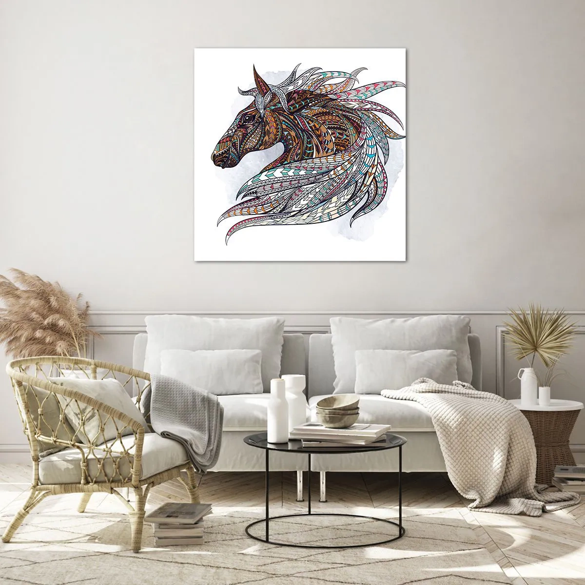 Quadro em vidro - Corcel do guerreiro celta - 40x40 cm