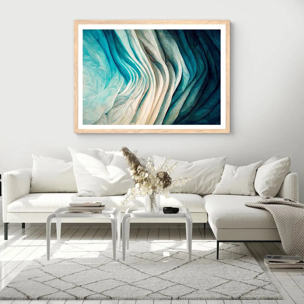 Pôster com moldura de carvalho claro - Insaciabilidade azul - 40x30 cm