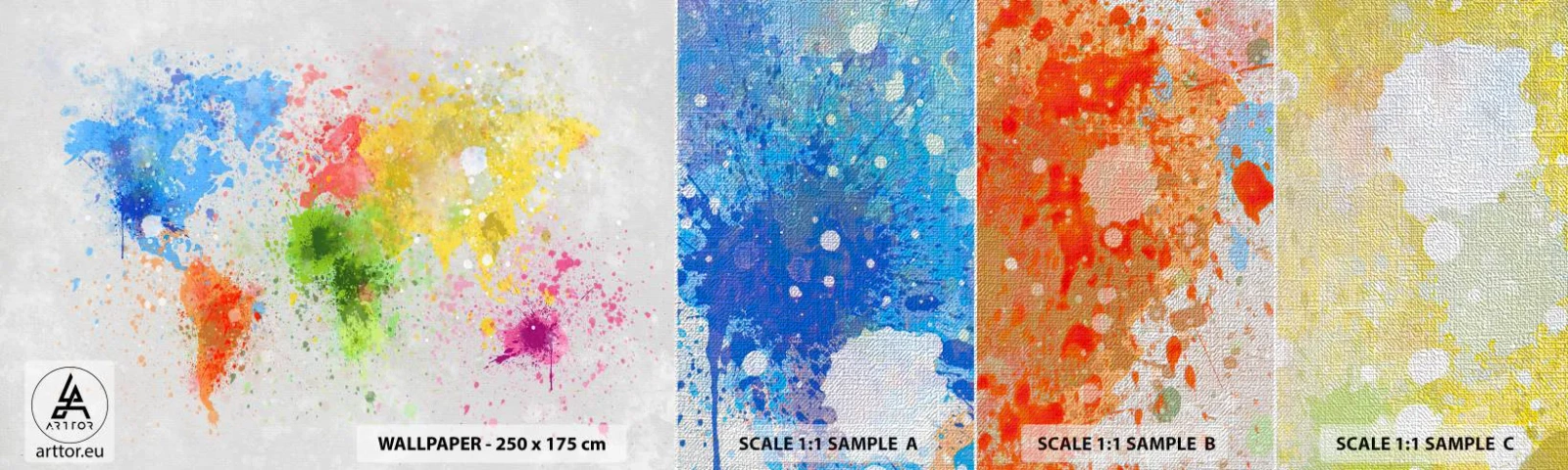 Amostra de papel de parede Premium Canvas - Todas as cores do mundo - Mapa mundial, Continentes, Viagens - 100x30 cm