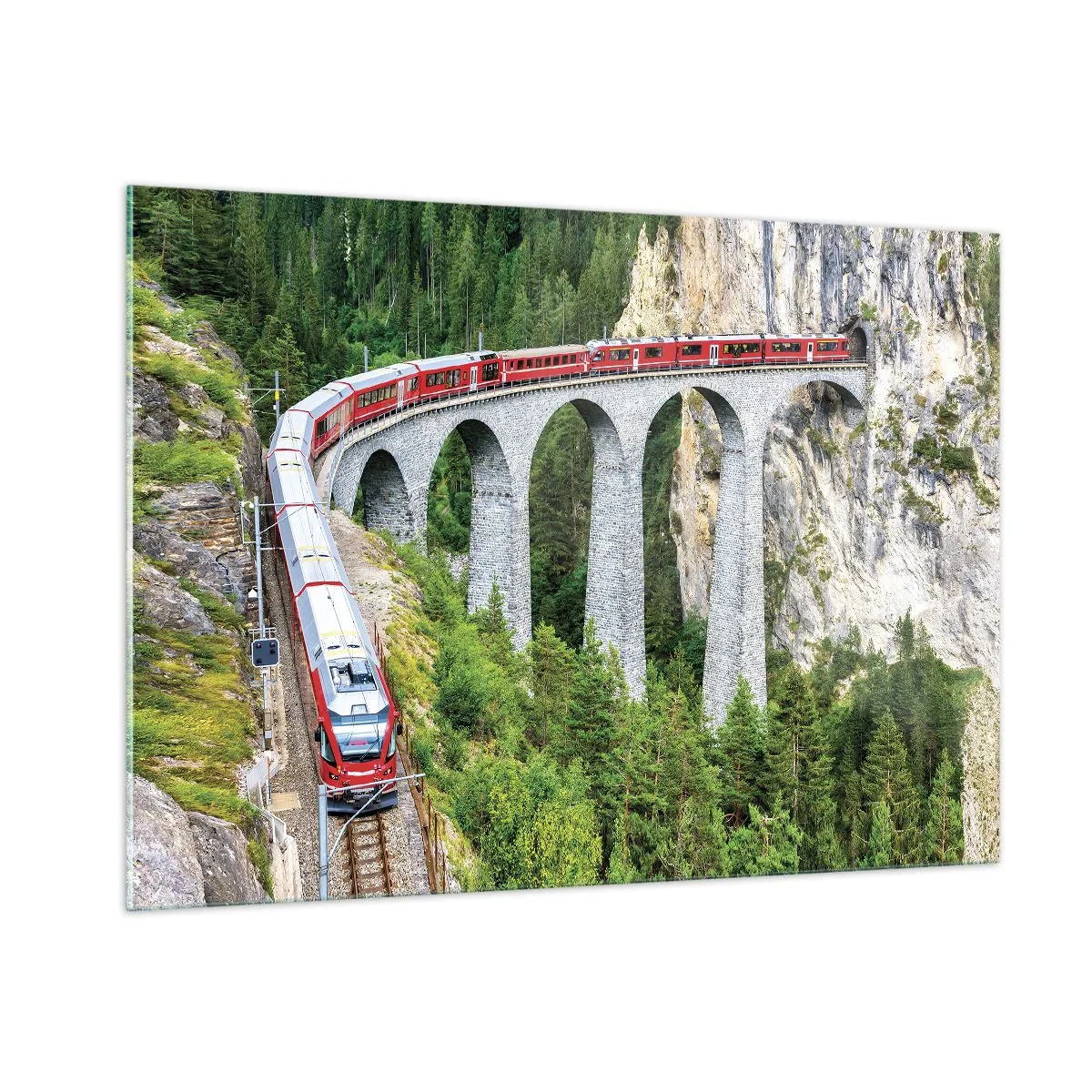 Quadro em vidro - Linha férrea com vista para a montanha - 100x70 cm