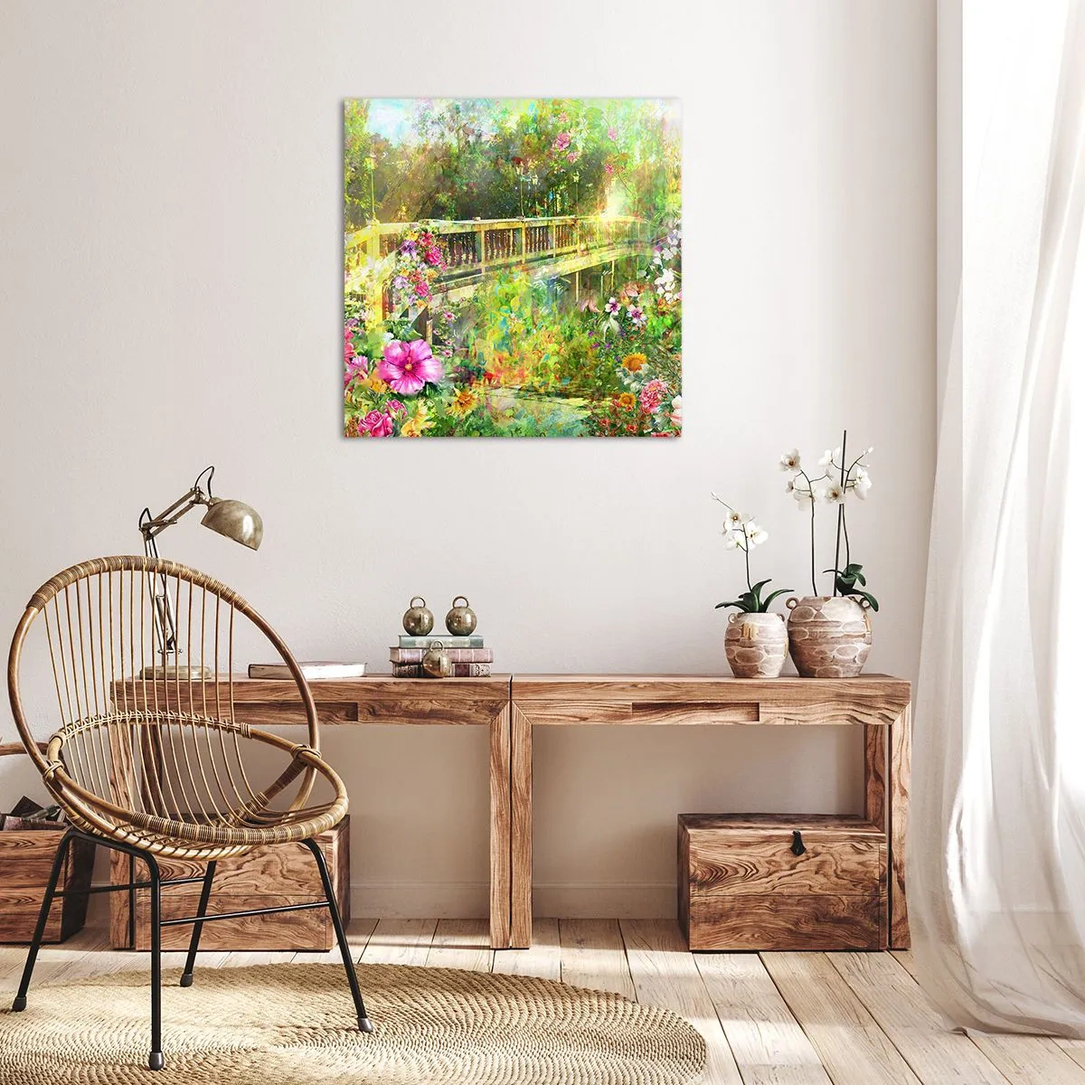 Quadro em tela - A ponte dos suspiros da primavera - 60x60 cm