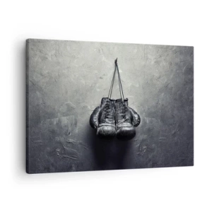Quadro em tela - Luvas de boxe velhas contra a parede - 70x50cm - Tempo de luta e tempo de paz - Decoração de parede moderna para a sala de estar e quarto ARTTOR