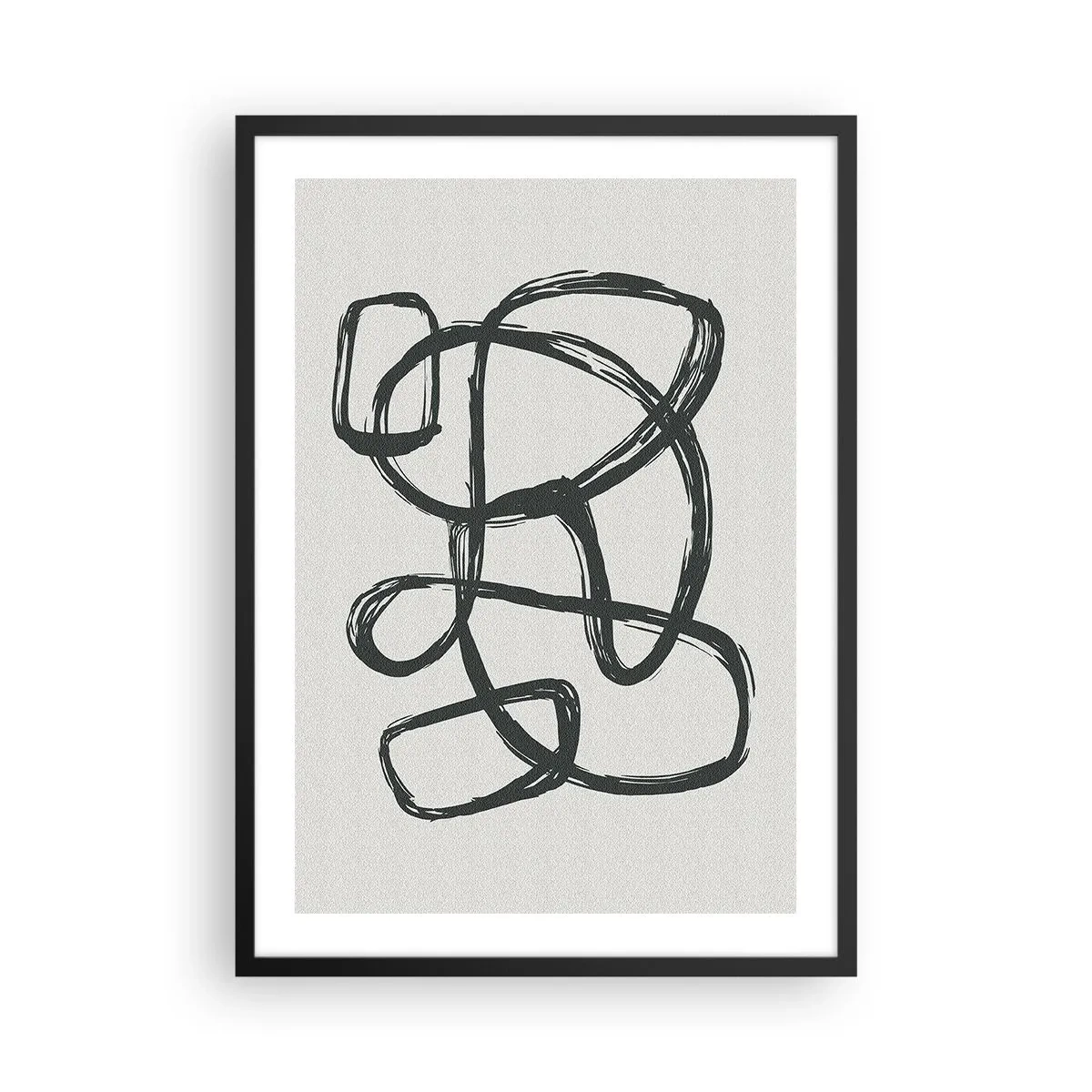 Pôster com moldura preta - Linha preta abstrata em um fundo claro - 50x70cm - Abstração em loop - Decoração de parede moderna para a sala de estar e quarto ARTTOR