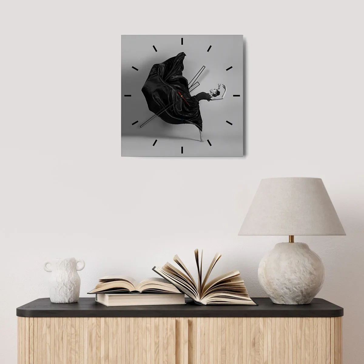 Relógio de parede - Relógio em vidro - Com as asas da música - 30x30 cm