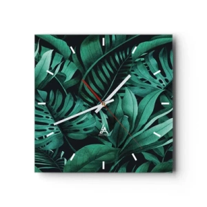 Relógio de parede - Relógio em vidro - A profundidade da vegetação tropical - 30x30 cm